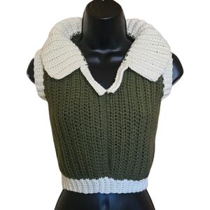 Green/White Crochet Sweater Vest "Clueless Aesthetic, XS-SM, HandmadeByMe, OFFER
